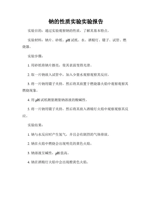 钠的性质实验实验报告