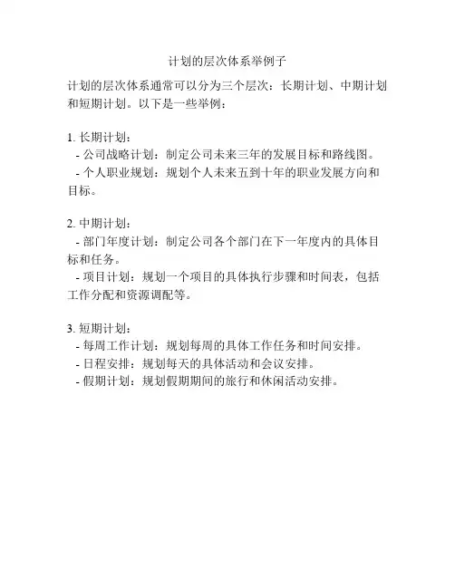 计划的层次体系举例子