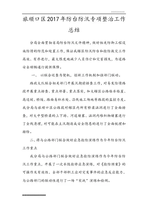 2017防台防汛专项整治工作总结
