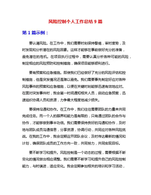 风险控制个人工作总结9篇