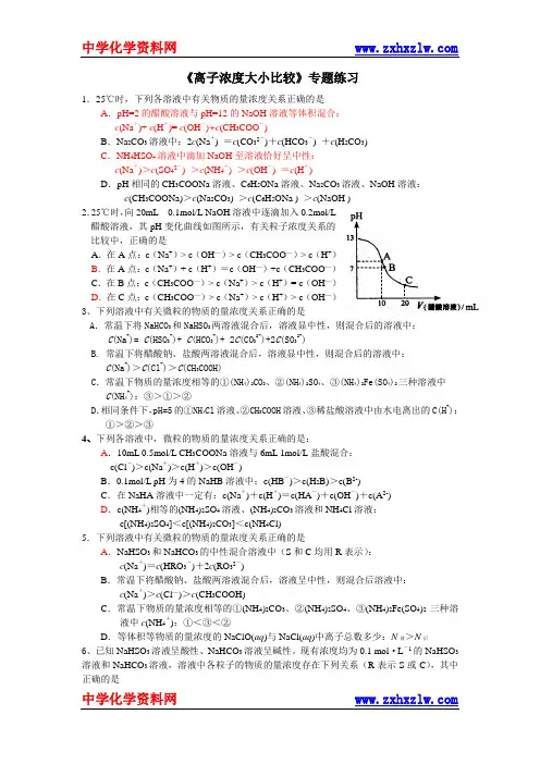 《离子浓度大小比较》专题练习