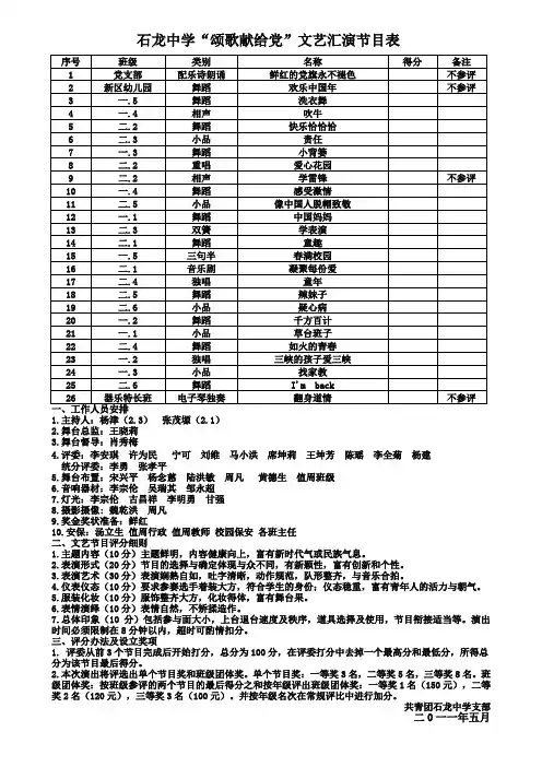 “颂歌献给党”文艺汇演节目表