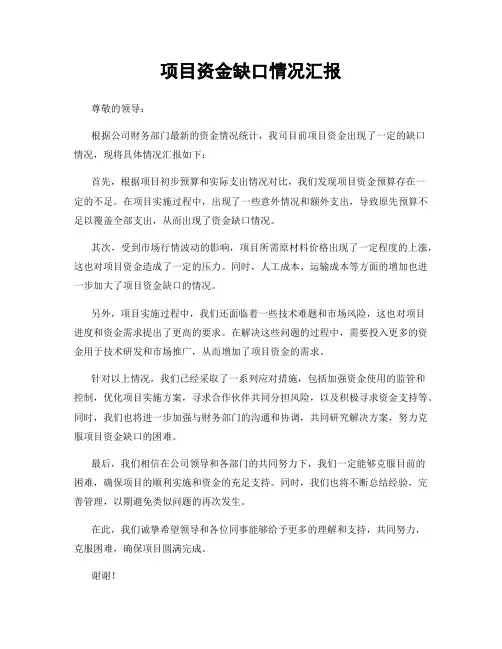 项目资金缺口情况汇报