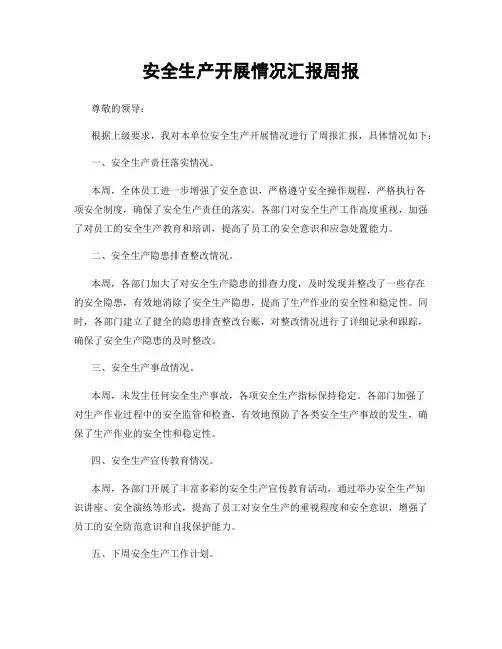 安全生产开展情况汇报周报