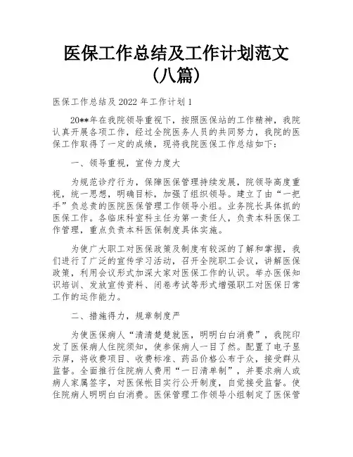 医保工作总结及工作计划范文(八篇)