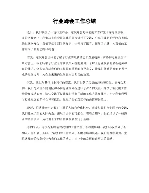 行业峰会工作总结