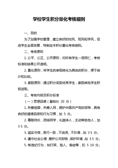 学校学生积分量化考核细则