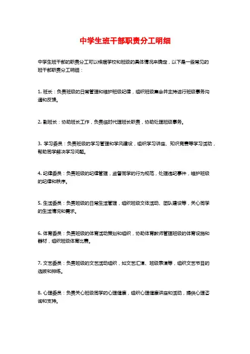 中学生班干部职责分工明细