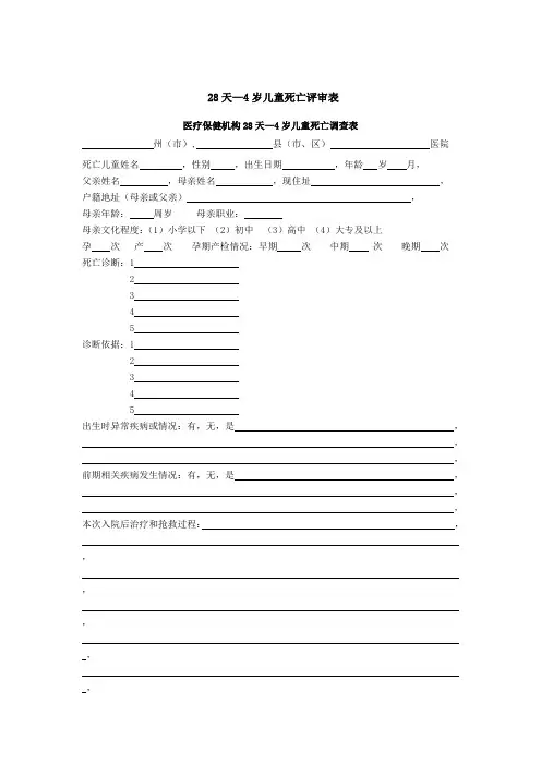 医疗机构28-4岁儿童死亡调查表