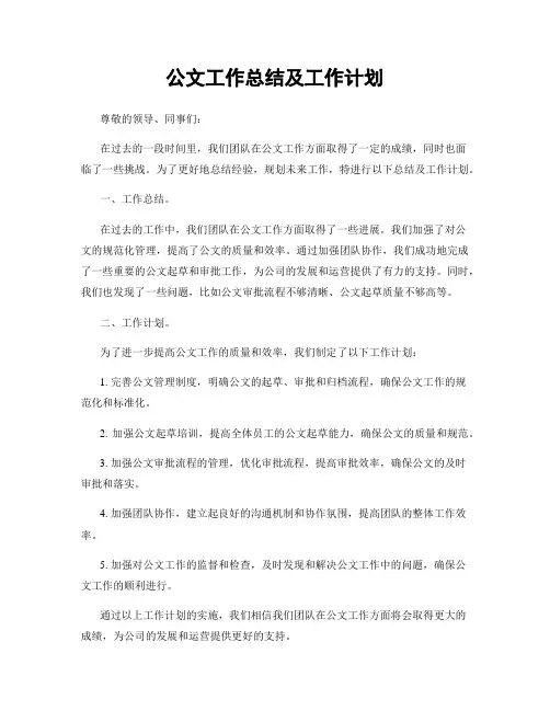 公文工作总结及工作计划