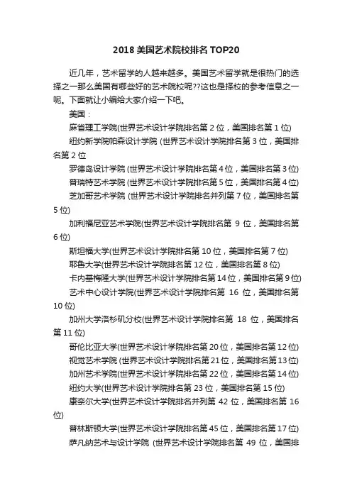 2018美国艺术院校排名TOP20