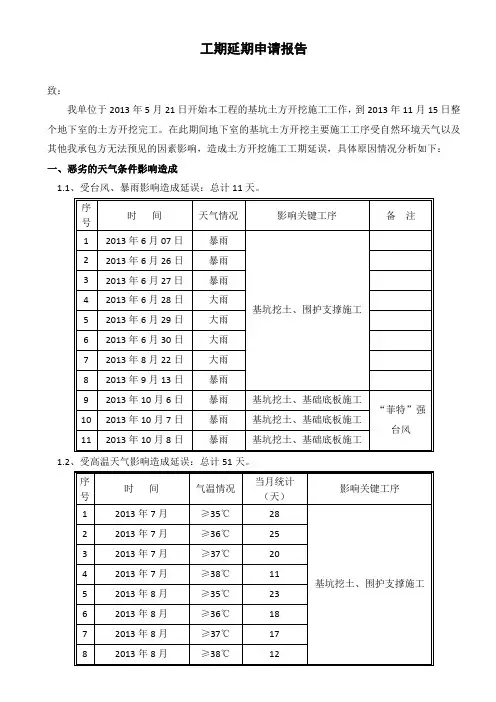 工期延期申请报告