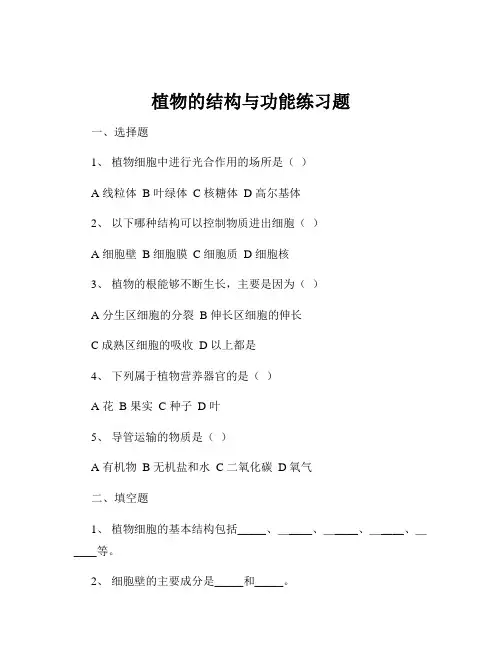 植物的结构与功能练习题
