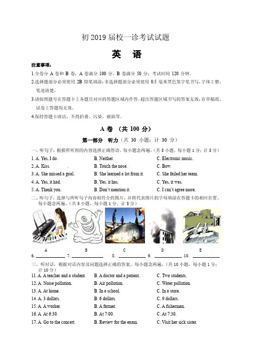 成都七中育才学校初2019届九年级(下)一诊英语试题
