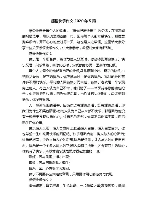 感悟快乐作文2020年5篇