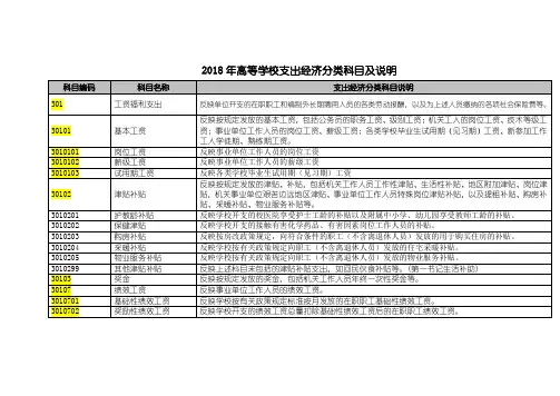 2018年高等学校支出经济分类科目及说明