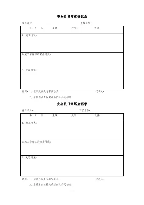 安全员日常巡查记录表