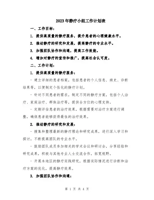 2023年静疗小组工作计划表