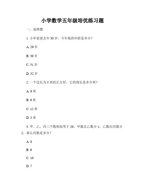 小学数学五年级培优练习题