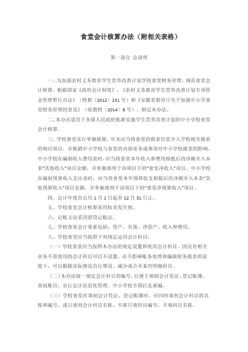 食堂会计核算办法(附相关表格)