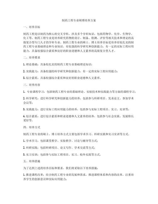 制药工程专业硕博培养方案