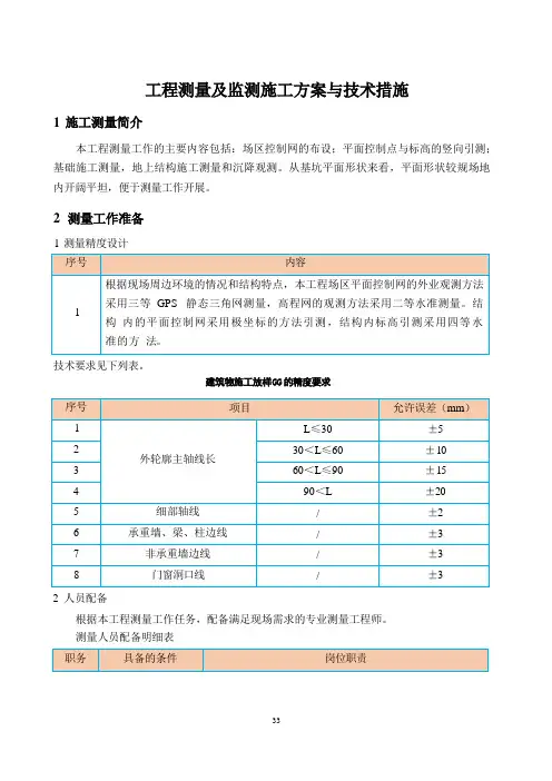 工程测量及监测施工方案与技术措施