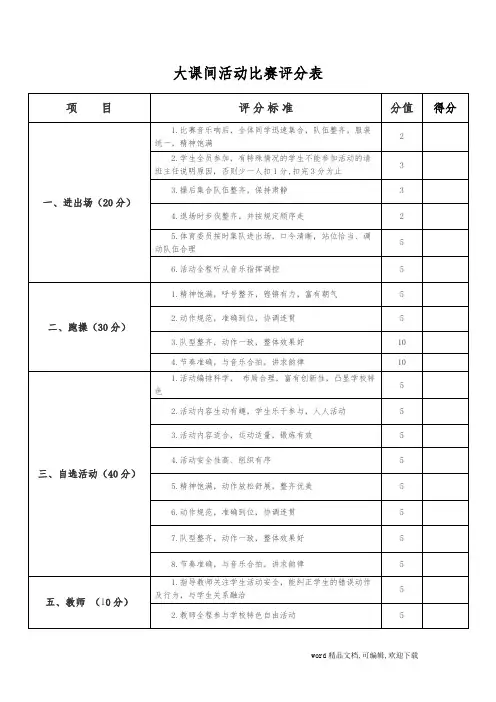  (完整版)大课间体育活动比赛评分表