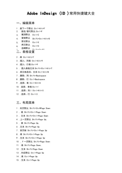 AdobeInDesign(ID)常用快捷键大全
