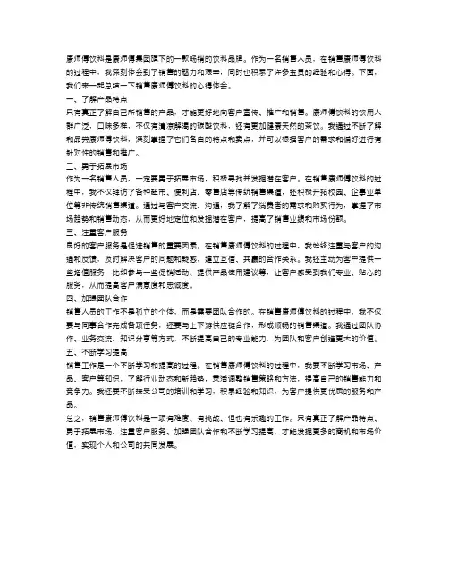 康师傅饮料销售心得总结