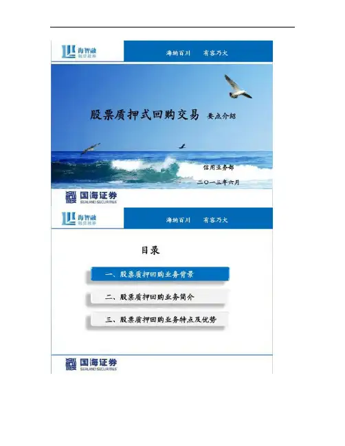 股票质押式回购业务要点介绍概要