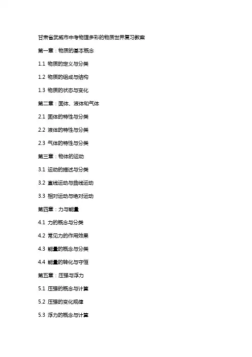 甘肃省武威市中考物理多彩的物质世界复习教案