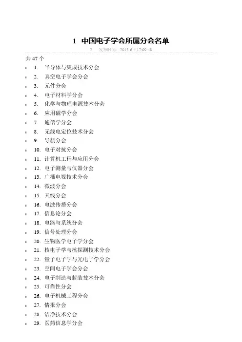 中国电子学会所属分会名单