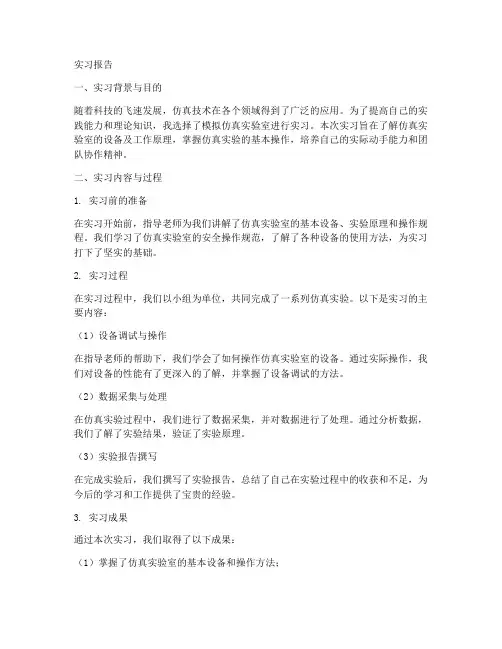模拟仿真实验室实习报告