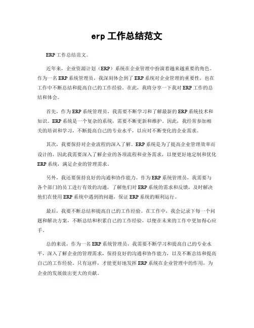 erp工作总结范文
