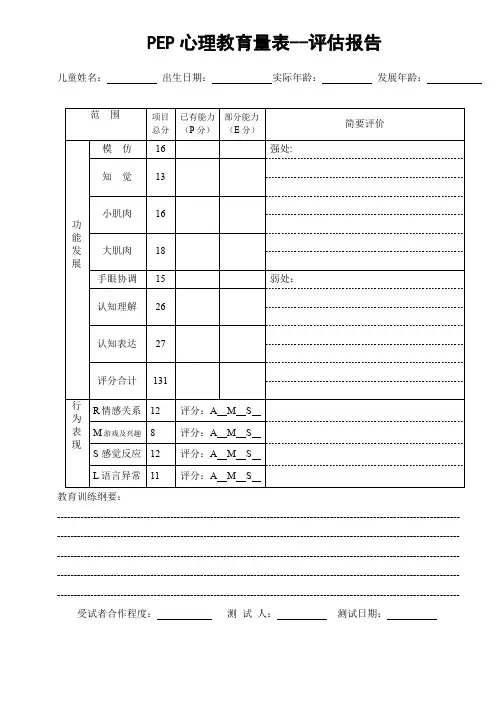 PEP-3心理教育量表--评估报告