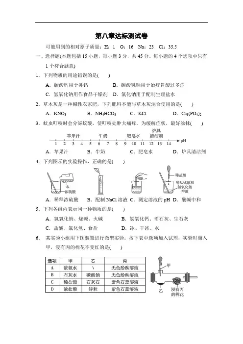 粤教版九年级化学下册第八章达标测试卷(word版 含答案)