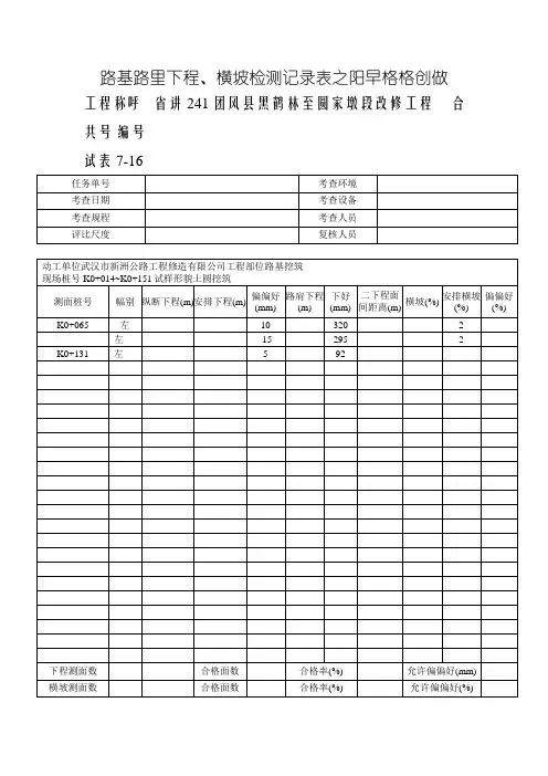 路基路面高程、横坡检测记录表