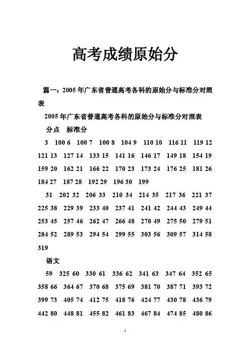 高考成绩原始分