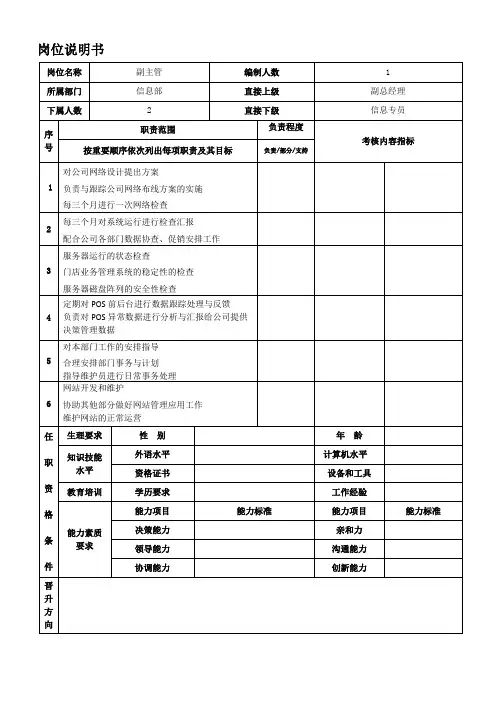 公司信息化管理部门岗位职责说明书