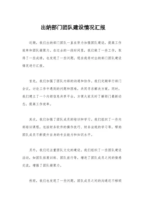 出纳部门团队建设情况汇报