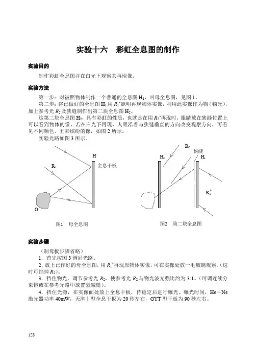 实验十六  彩虹全息图的制作