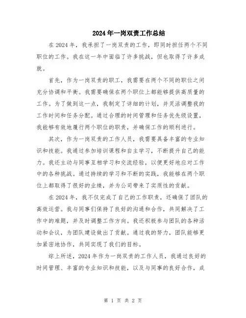 2024年一岗双责工作总结