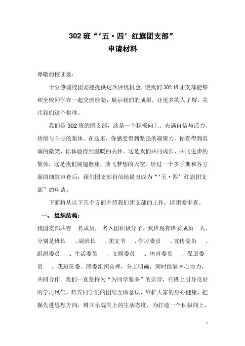 “五四红旗团支部”申请材料