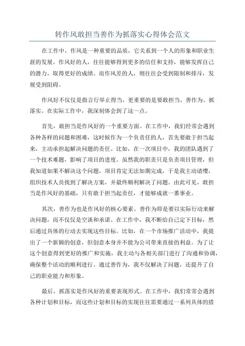 转作风敢担当善作为抓落实心得体会范文