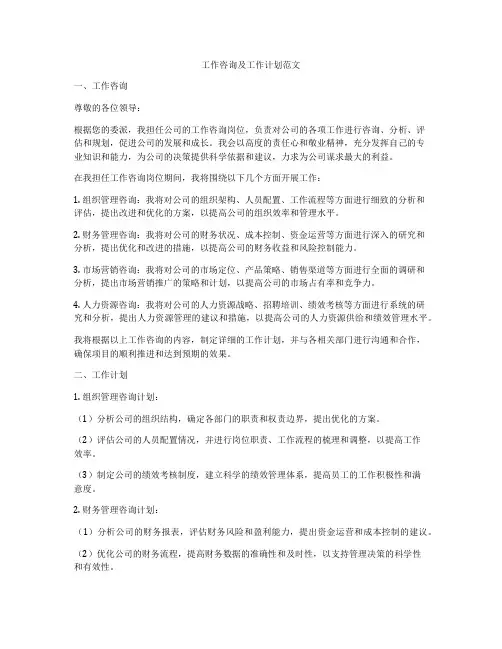 工作咨询及工作计划范文