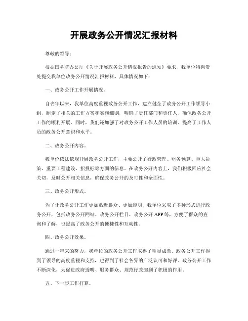 开展政务公开情况汇报材料
