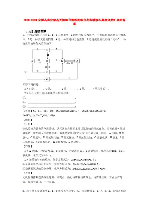 2020-2021全国高考化学高无机综合推断的综合高考模拟和真题分类汇总附答案