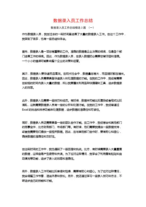 数据录入员工作总结3篇