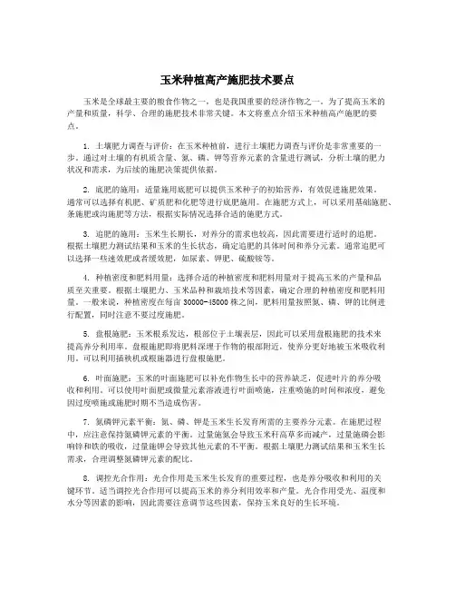 玉米种植高产施肥技术要点