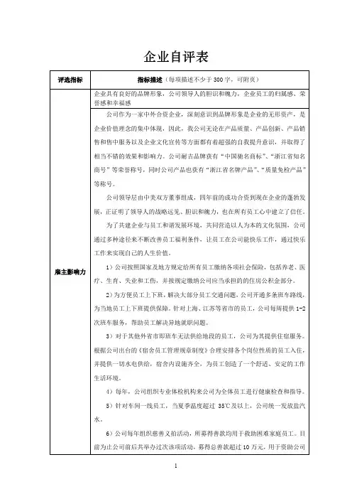 企业自评表